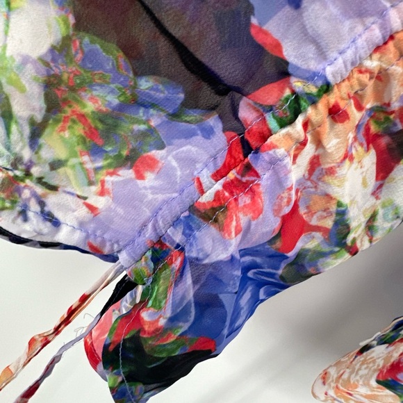 Catherine Malandrino Top Floral Collared Semi Sheer Shirt Sz XL Ruched Sides - Picture 3 of 4